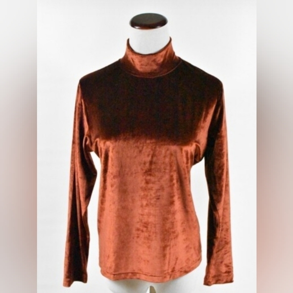 1990's Liz Claiborne rust velvet mockneck long sleeve top - Picture 1 of 9
